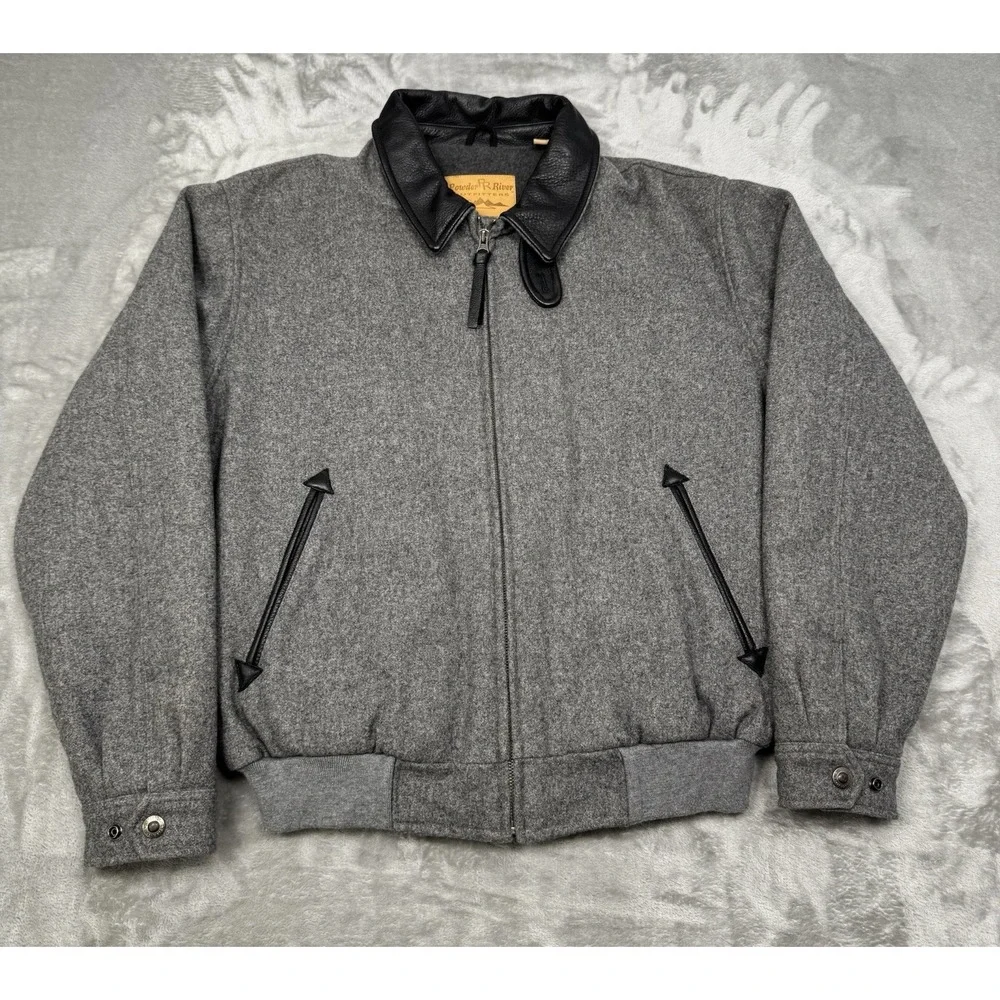 Powder River Wool Jacket Mens Medium Gray Bomber Western Cowboy Yoke Vintage Y2K